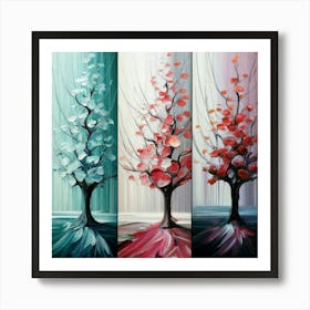 Three different palettes each containing cherries in spring, winter and fall 6 Art Print