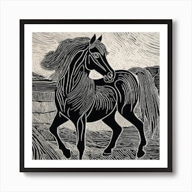 Abstract Horse Linocut Illustration Art Print