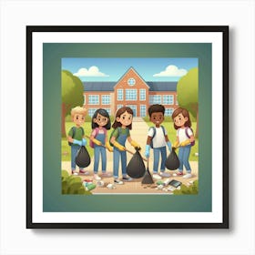 Children Cleaning School Art Print