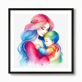 Mother And Child Watercolor Mothers Day 9 Art Print