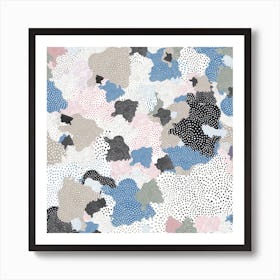 Abstract Clouds Dots Texture Pink Blue Square Art Print