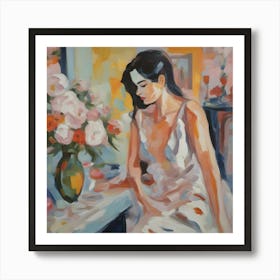 Woman In White Boudoir Scene Art Print