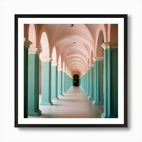 Pink Pillars In A Hallway Art Print