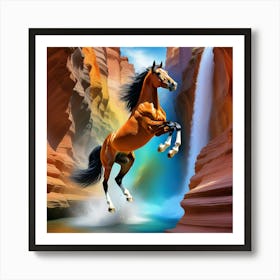 Horse Jumping In Water Art Print