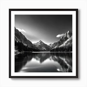 Black And White Mountain Lake 10 Art Print