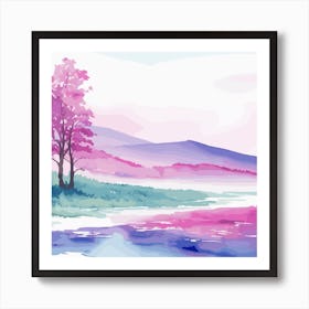 Watercolor Landscape With Trees Art Print