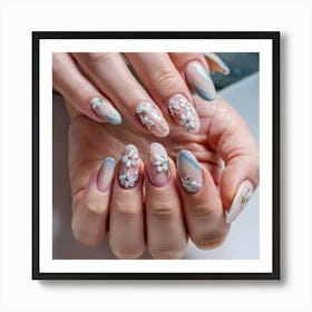 Asian Woman With Flowers On Her Nails Art Print