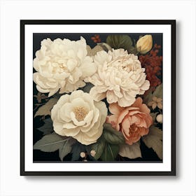 Peonies And Hydranas Wildflowers in Muted Colors Art Print