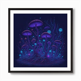 Neon Mushrooms (4) 1 Art Print