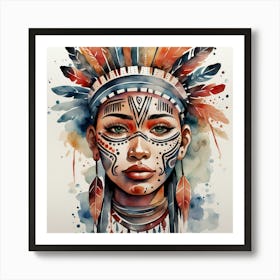 Indian Woman Watercolor Painting Art Print