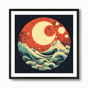 Moon And Waves 3 Art Print