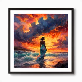 The Woman In The Surf Art Print