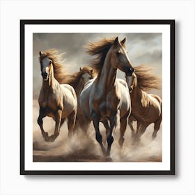 Horses Running In The Desert Art Print