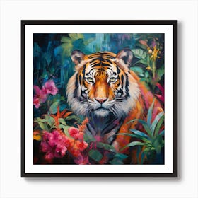 Tiger In The Colourful Jungle Art Print