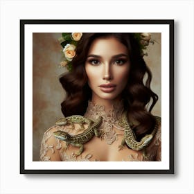 Beautiful Woman With Lizards 1 Art Print