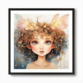 Watercolor Girl With Wings Art Print