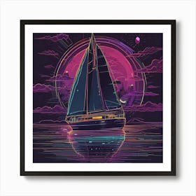 Sailboat At Night Art Print