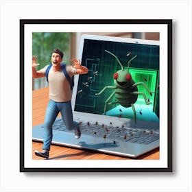 Man Running In Front Of A Computer Art Print