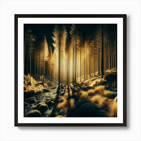 Golden Light In The Forest 3 Art Print