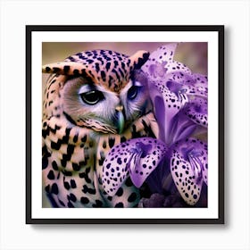 Owl With Orchids Art Print