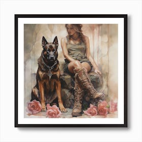 'Dog And Girl' Art Print