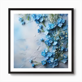 Blue Flowers On A White Background Art Print