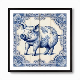 Lucky Pig Delft Tile Illustration 1 Art Print