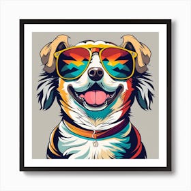 Happy dog wearing sunglasses 1 Art Print