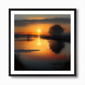 Sunrise Over A Lake Art Print