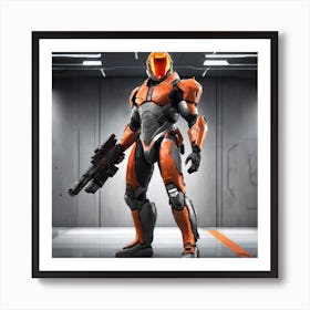 A Futuristic Warrior Stands Tall, His Gleaming Suit And Orange Visor Commanding Attention 34 Art Print