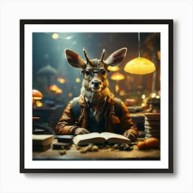 Deer Reading A Book 2 Art Print