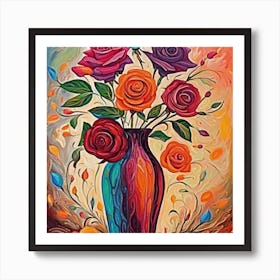 Colorful Roses In A Vase 4 Art Print