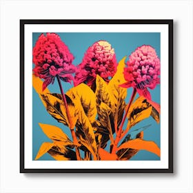 Andy Warhol Style Pop Art Flowers Celosia 1 Square Art Print