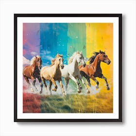 Rainbow Horses Galloping Collage 3 Art Print