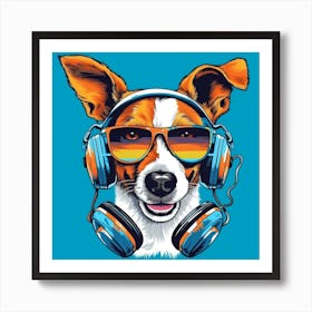 Jack Russell with Glasses and Headphones Art Print