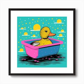 Duckling In The Bath Linocut Style 3 Póster