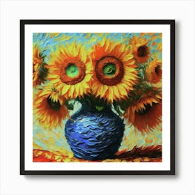 Sunflowers In A Blue Vase Art Print