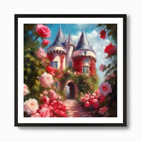 Folly Castle, Pink Rose Garden Art Print