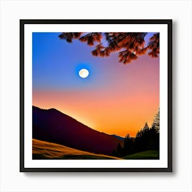 Full Moon In The Mountains Art Print