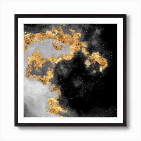 100 Nebulas in Space with Stars Abstract in Black and Gold n.117 Art Print