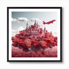 Huge Red Castle On Huge Island Red Plane Flying O Efccd236 88a6 4244 999f Eced489a43af Art Print