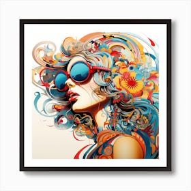 Colorful Girl In Sunglasses 3 Art Print