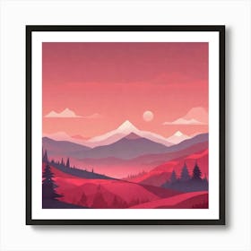Misty mountains background in red tone 98 Art Print