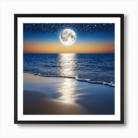 Full Moon Over The Ocean Art Print