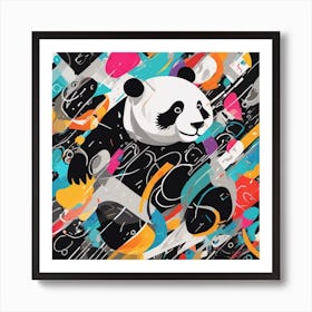 An Image Of A Panda With Letters On A Black Background, In The Style Of Bold Lines, Vivid Colors, Gr (2) Art Print