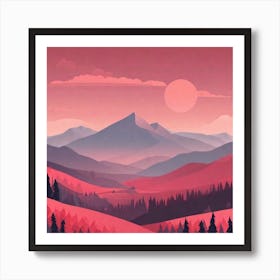 Misty mountains background in red tone 57 Art Print