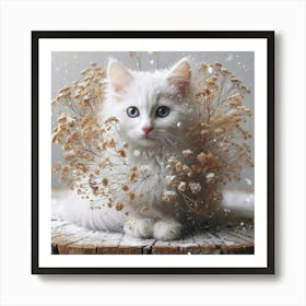 White Cat In The Snow Art Print