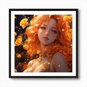 Anime Girl With Orange Hair Art Print