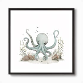 Storybook Style Octopus With Bubbles 1 Art Print