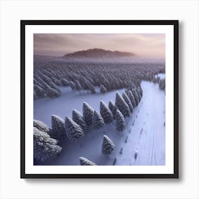 Aerial View Of Snowy Forest 10 Art Print